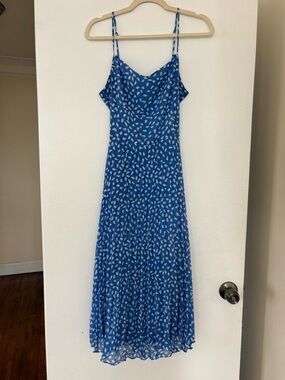 Lucy Paris Blue polka dot Printed Maxi Slip Dress with White Dot Motif